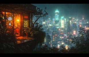 A Cyberpunk Sanctum high Above Night City With Cyberpunk Ambient Background Music