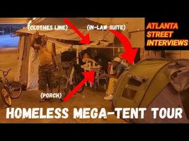 50, HOMELESS MEGA-TENT TOUR, “we even put the trash out on the curb for the trashman to pickup,”