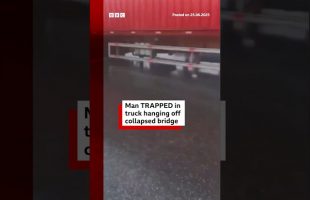 Lorry driver trapped in cabin after China bridge collapse. #China #BBCNews