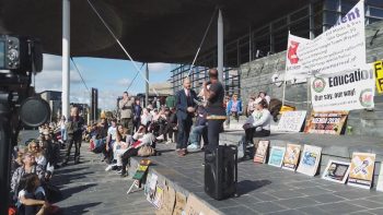 Peaceful protest and interviews – Senedd, Cardiff
