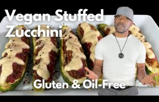 The Best Vegan Veggie Ground Stuffed Zucchini Oil-Free