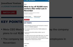 Facebook Meta Cuts 10,000 jobs
