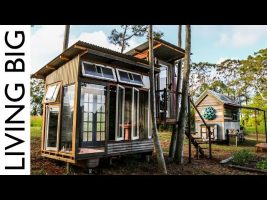 Tiny Home With Luxury Bath-House Made From Recycled Windows