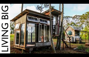 Tiny Home With Luxury Bath-House Made From Recycled Windows