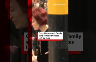 Ozzy Osbourne’s family stop to read tributes in Birmingham. #OzzyOsbourne #BBCNews
