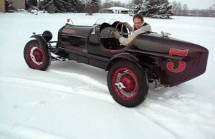 Snow driving in a 1929 Auburn race car