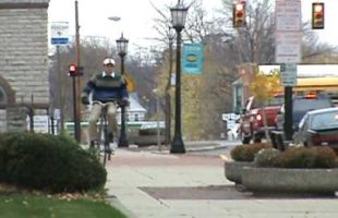 Restored 1886 Star high-wheel bicycle being ridden!