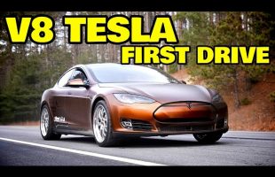 The world’s first V8 powered Tesla hits the road!