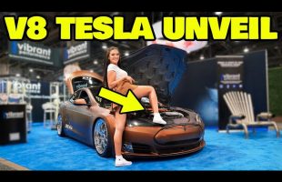 We took The world’s FIRST V8 Tesla to SEMA and it was a WILD RIDE