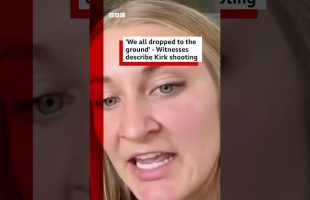 Witnesses say Charlie Kirk was asked about gun violence when fatally shot at campus event. #BBCNews