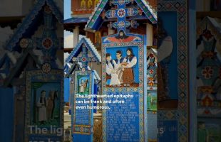 Check out the vibrant colors of Merry Cemetery of Săpânța 🪦 #EuropeFromAbove