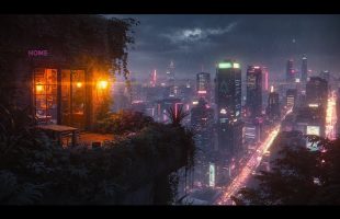 A Cyberpunk Lookout Above Night City With Relaxing Cyberpunk Ambient Music