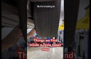 A very creative Tesla tire repair #ev #tesla #shorts #automobile